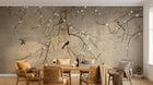 Design SL0801 — Papier peint Branches blanches oiseaux colores fond beige — Novomur