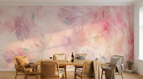 Design SL0806 — Papier peint Plumes pastel rose violet aquarelle — Novomur