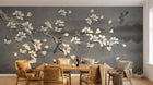 Design SL0812 — Papier peint Magnolias blancs oiseaux bleus fond gris fonce — Novomur