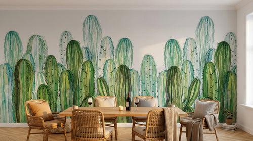 Design SL0822 — Papier peint Cactus colombiens vert pop aquarelle — Novomur