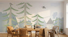 Design SL0840 — Papier peint Sapins maisons oiseaux scandinave enfant — Novomur