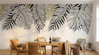Design SL0842 — Papier peint Feuilles tropicales noir or fond blanc — Novomur