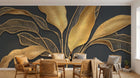 Design SL0889 — Papier peint Bananier dore relief fond gris fonce — Novomur