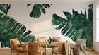 Design ZX0199 — Papier peint Bananier vert sombre fond blanc — Novomur