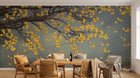 Design ZX0253 — Papier peint Ginkgo jaune branche fond bleu gris — Novomur