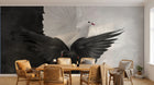 Design ZX0330 — Papier peint Colombes blanche noire dramatique vol — Novomur