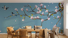 Design ZX0473 — Papier peint Magnolias roses oiseaux bleu chinoiserie — Novomur