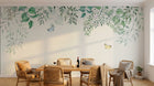 Design ZX0504 — Papier peint Feuilles vert pale cascade papillons aquarelle — Novomur
