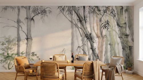 Design ZX0530 — Papier peint Foret bambous aquarelle beige — Novomur