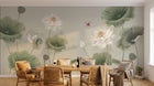 Design ZX0568 — Papier peint Lotus blancs feuilles libellule beige — Novomur