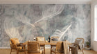 Design ZX0688 — Papier peint Plumes blanches contour bleu fond grunge — Novomur