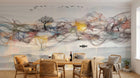 Design ZX0690 — Papier peint Vagues abstraites arbres oiseaux paysage — Novomur
