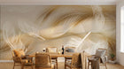 Design ZX0693 — Papier peint Plumes blanches lignes dorees beige — Novomur