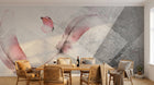 Design ZX0751 — Papier peint Plumes roses papillon fond gris triangles — Novomur
