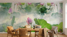 Design ZX0754 — Papier peint Lotus rose vif feuilles vert brume — Novomur