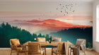 Design ZX0757 — Papier peint Foret aerienne degrade soleil oiseaux — Novomur