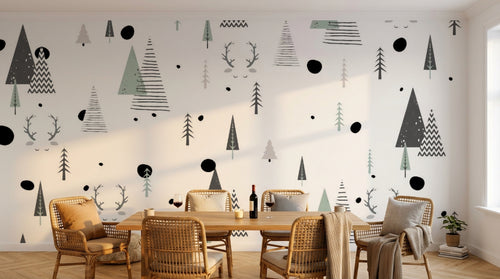 Design ZX0761 — Papier peint Sapins bois cerf scandinave enfant — Novomur