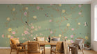 Design ZX0767 — Papier peint Chinoiserie branches fleurs oiseaux fond sauge — Novomur