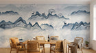 Design ZX0768 — Papier peint Paysage encre montagne cerfs barque — Novomur