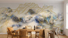 Design ZX0778 — Papier peint Montagnes lignes dorees grues abstrait — Novomur