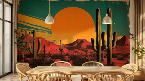 Design A0175 — Papier peint Paysage Désert et Cactus — Novomur
