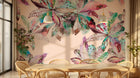 Design SL0262 — Papier peint Feuilles boho aquarelle multicolores fond rose — Novomur