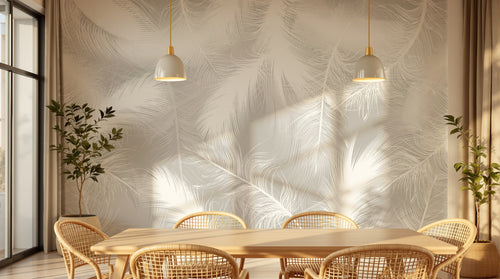 Design SL0279 — Papier peint Plumes blanches duveteuses fond gris — Novomur