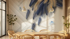 Design SL0447 — Papier peint Plumes bleues dorees triangles fond blanc — Novomur
