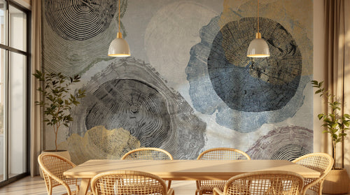 Design SL0520 — Papier peint Anneaux arbres concentriques colores — Novomur