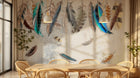 Design ZX0587 — Papier peint Plumes colorees aquarelle beige — Novomur