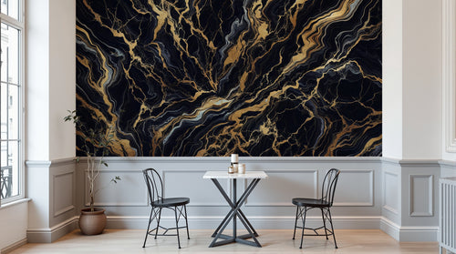 Design A0006 — Papier peint Marbre Noir et Or Luxe - Collection 1 — Novomur