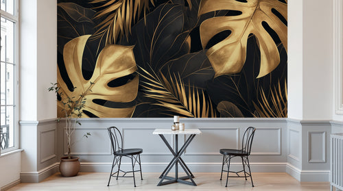 Design A0153 — Papier peint Palmier Tropical Doré Luxe - Collection 2 — Novomur