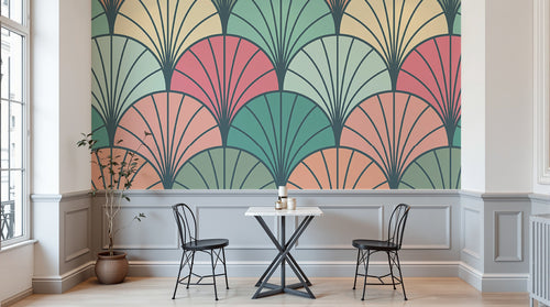Design E0538 — Papier peint Art Déco Éventails et Or - Collection 2 — motif grand — Novomur