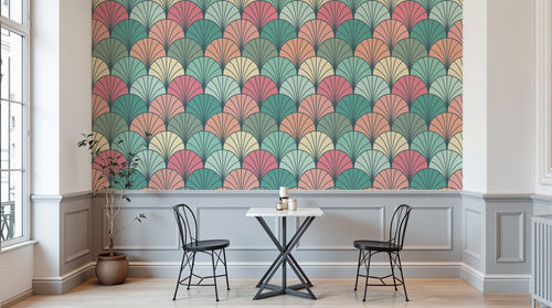 Design E0538 — Papier peint Art Déco Éventails et Or - Collection 2 — motif petit — Novomur