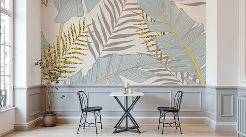 Design E0601 — Papier peint Palmier Tropical Doré Luxe - Collection 1 — Novomur