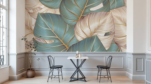 Design F0744 — Papier peint Palmier Tropical Doré Luxe - Collection 1 — Novomur