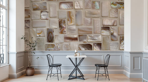 Design L0724 — Papier peint Mosaique nacre rose et beige — Novomur