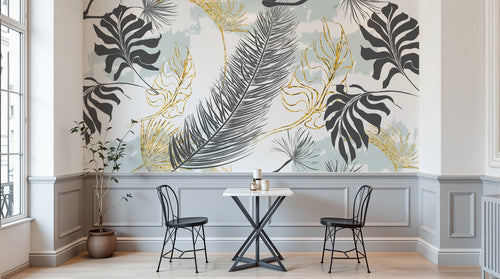 Design SK0700 — Papier peint Palmier Tropical Doré Luxe - Collection 1 — Novomur