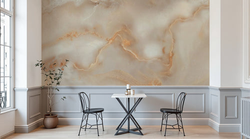 Design SL0174 — Papier peint Marbre onyx beige veines orange — Novomur