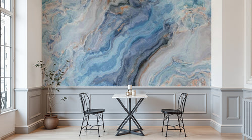 Design SL0192 — Papier peint Marbre bleu agate veines orange — Novomur