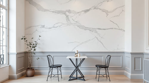 Design SL0401 — Papier peint Marbre Calacatta blanc veines grises — Novomur