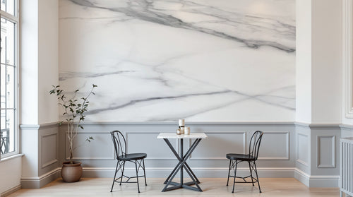 Design SL0412 — Papier peint Marbre Carrara veines grises fluides — Novomur