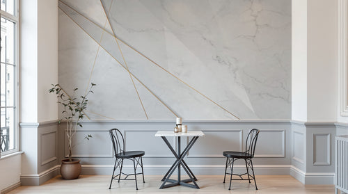 Design SL0579 — Papier peint Marbre blanc lignes dorees luxe — Novomur