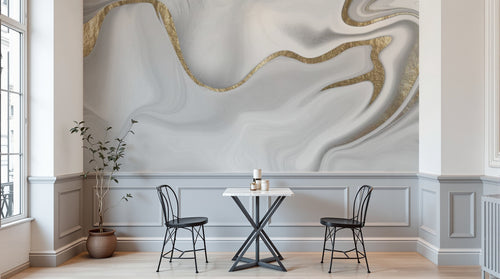 Design SL0613 — Papier peint Marbre liquide blanc veines dorees relief — Novomur