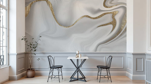 Design SL0613 — Papier peint Marbre liquide blanc veines dorees relief — Novomur