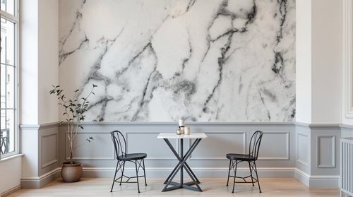 Design SL0823 — Papier peint Marbre Carrara blanc veines douces — Novomur