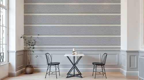 Design ZX0592 — Papier peint Bandes horizontales blanches gris texturees — Novomur