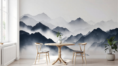 Design A0157 — Papier peint Asie Encre Noire Montagne — Novomur