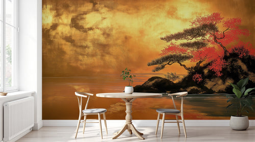 Design A0418 — Papier peint Cerisier Rouge Encre Asiatique — Novomur
