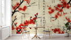 Design A0574 — Papier peint Cerisier Rouge Encre Asiatique — Novomur